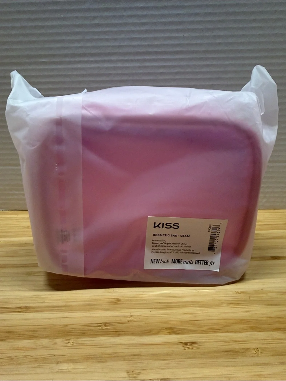 KISS “GLAM” Pink Clear Travel Toiletry/Makeup Pouch with Purple Accents